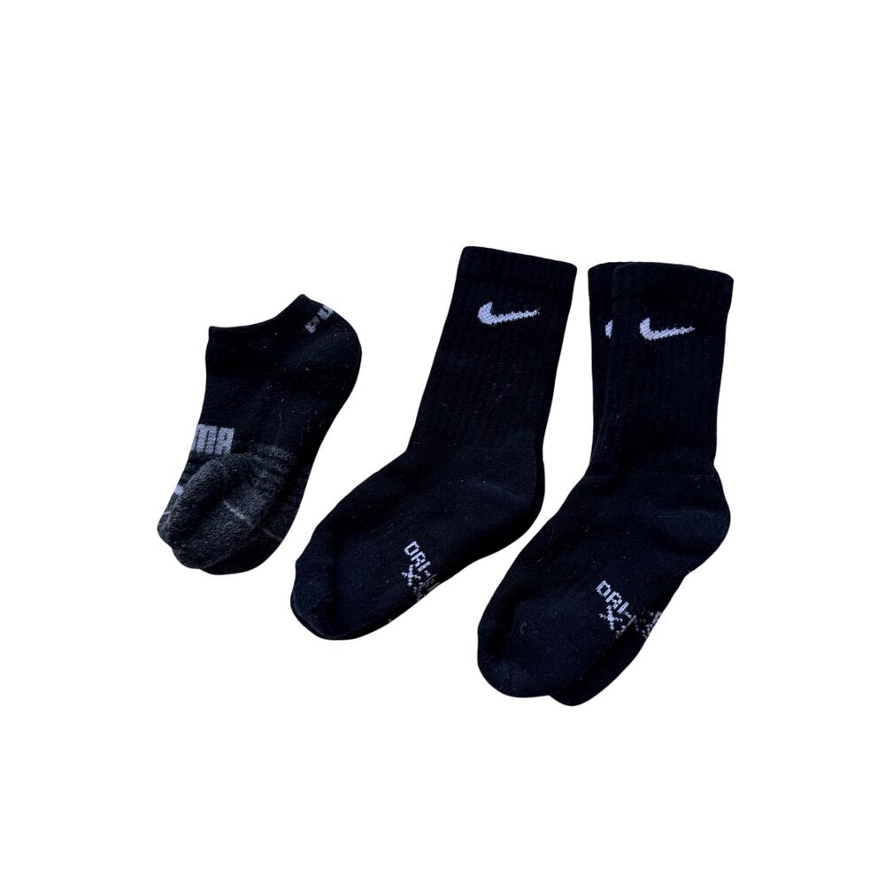 Nike & Puma Sock Bundle - Black & White Athletic Performance Youth XS